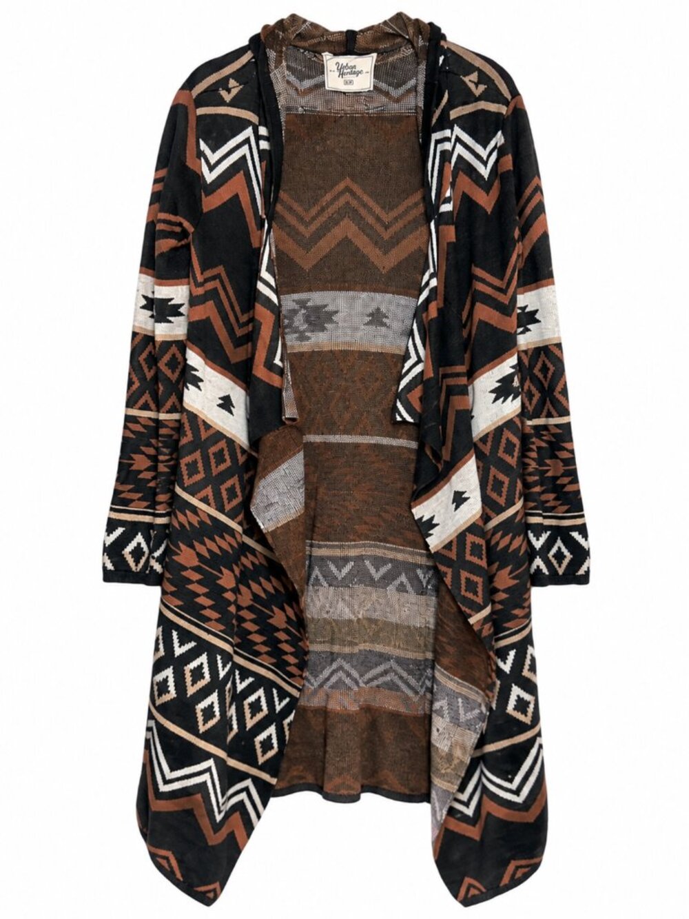 Urban Heritage Southwestern Brown Aztec Open Front Duster Cardigan Sweater Small